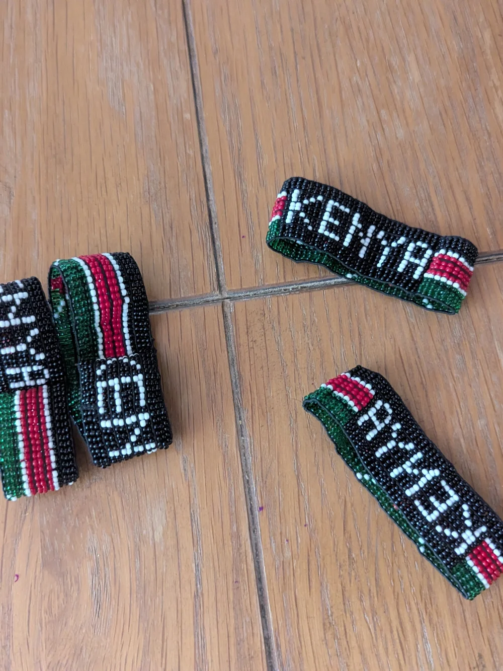 Black Beaded Stretchable KENYAN Flag Bracelet Unisex